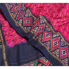 Sanskriti Vintage Saree Pink/Blue Pochampally Handmade Ikat PureSilk Sari Fabric