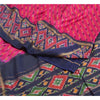 Sanskriti Vintage Saree Pink/Blue Pochampally Handmade Ikat PureSilk Sari Fabric