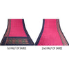 Sanskriti Vintage Saree Pink/Blue Pochampally Handmade Ikat PureSilk Sari Fabric