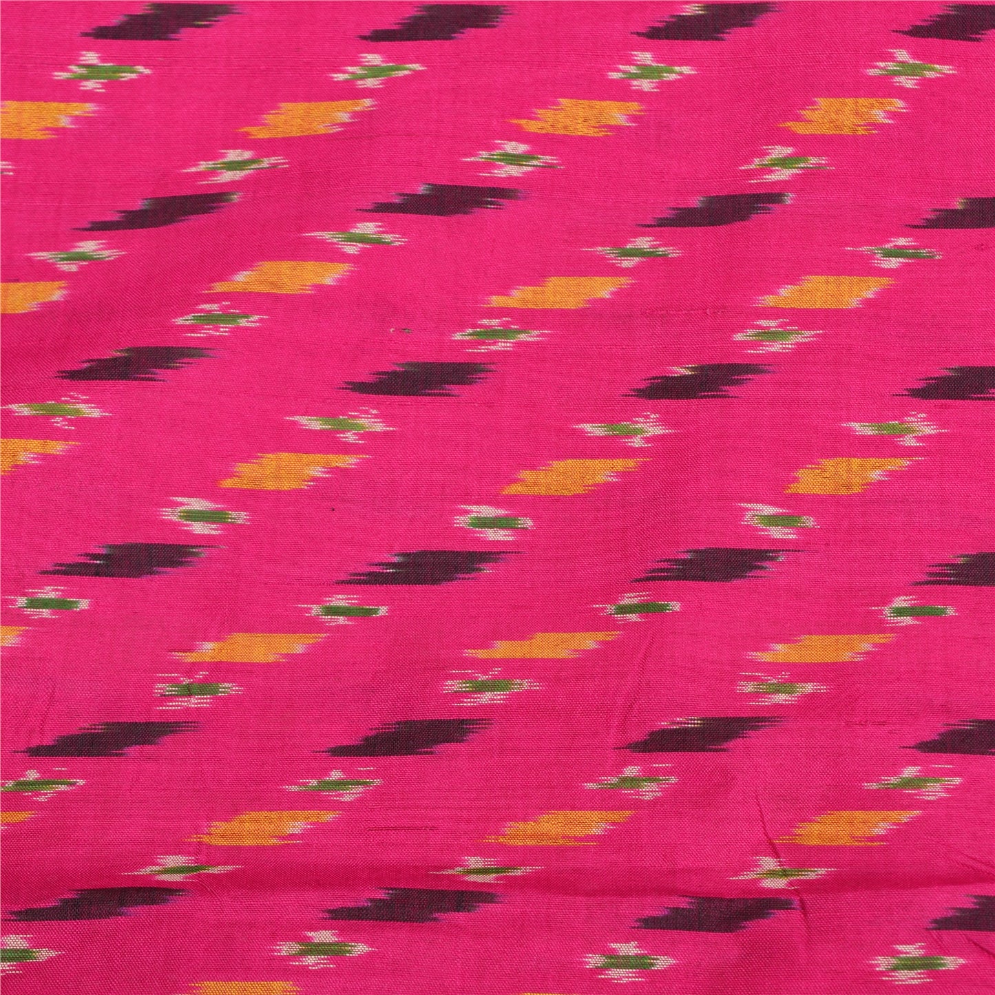 Sanskriti Vintage Saree Pink/Blue Pochampally Handmade Ikat PureSilk Sari Fabric