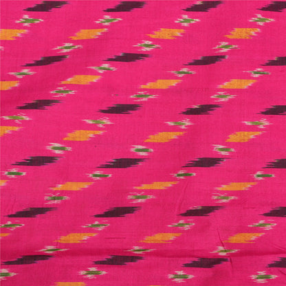 Sanskriti Vintage Saree Pink/Blue Pochampally Handmade Ikat PureSilk Sari Fabric