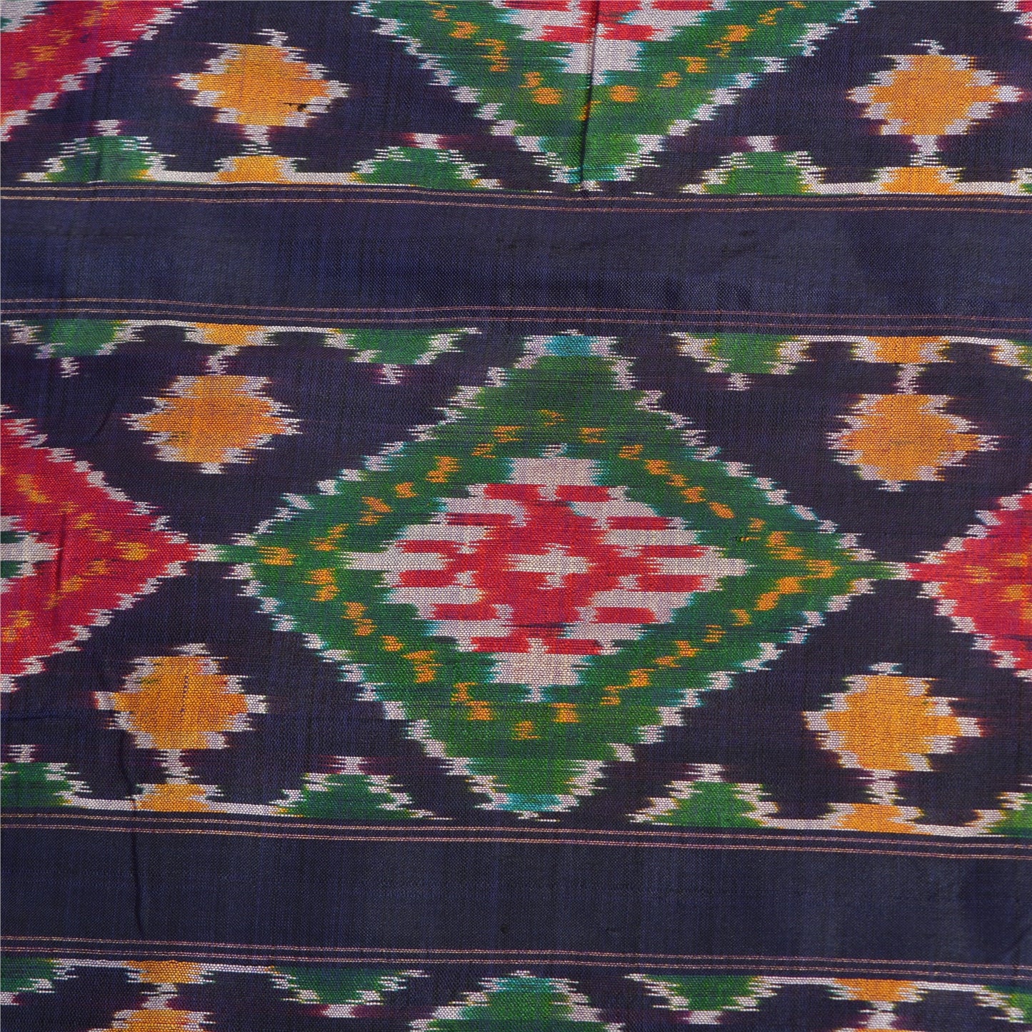 Sanskriti Vintage Saree Pink/Blue Pochampally Handmade Ikat PureSilk Sari Fabric