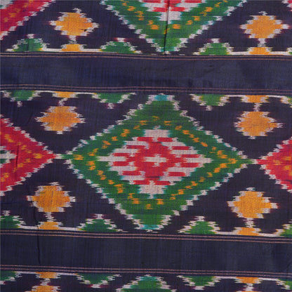 Sanskriti Vintage Saree Pink/Blue Pochampally Handmade Ikat PureSilk Sari Fabric
