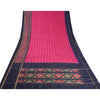 Sanskriti Vintage Saree Pink/Blue Pochampally Handmade Ikat PureSilk Sari Fabric
