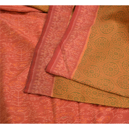 Sanskriti Vintage Saree Indian Green Hand Woven Ikat Pure Silk Sari 5yd Sustainable Fabric