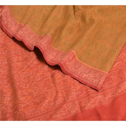 Sanskriti Vintage Saree Indian Green Hand Woven Ikat Pure Silk Sari 5yd Sustainable Fabric