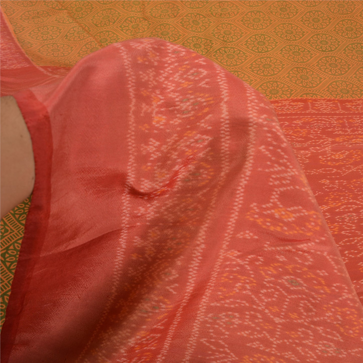 Sanskriti Vintage Saree Indian Green Hand Woven Ikat Pure Silk Sari 5yd Sustainable Fabric