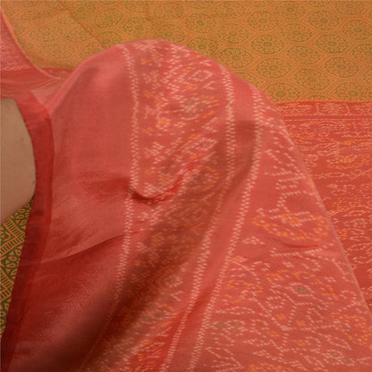 Sanskriti Vintage Saree Indian Green Hand Woven Ikat Pure Silk Sari 5yd Sustainable Fabric