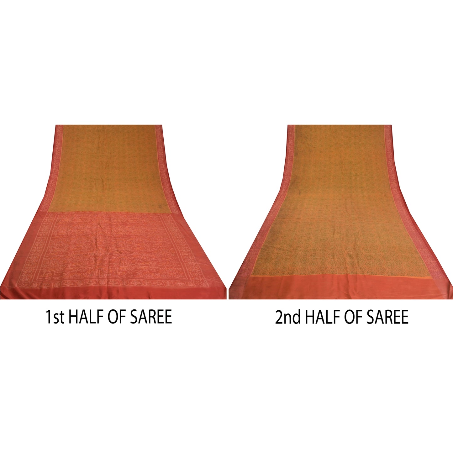 Sanskriti Vintage Saree Indian Green Hand Woven Ikat Pure Silk Sari 5yd Sustainable Fabric