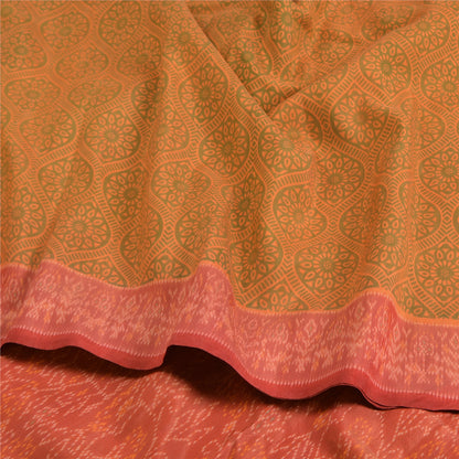 Sanskriti Vintage Saree Indian Green Hand Woven Ikat Pure Silk Sari 5yd Sustainable Fabric