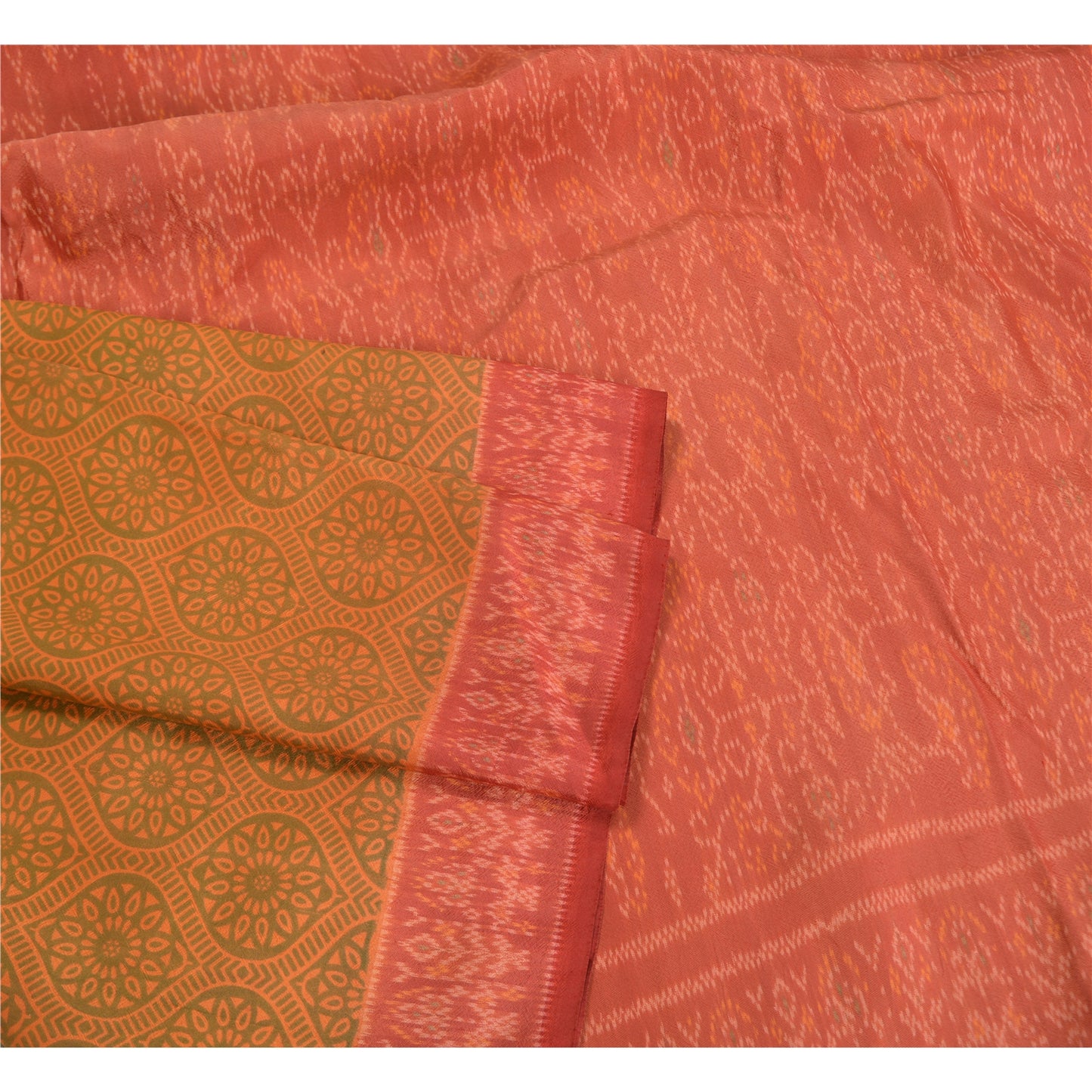 Sanskriti Vintage Saree Indian Green Hand Woven Ikat Pure Silk Sari 5yd Sustainable Fabric