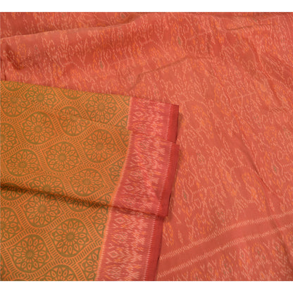 Sanskriti Vintage Saree Indian Green Hand Woven Ikat Pure Silk Sari 5yd Sustainable Fabric