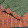 Sanskriti Vintage Saree Green HandWoven Ikat/Patch Pure Cotton Sari Craft Sustainable Fabric