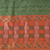 Sanskriti Vintage Saree Green HandWoven Ikat/Patch Pure Cotton Sari Craft Sustainable Fabric