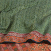 Sanskriti Vintage Saree Green HandWoven Ikat/Patch Pure Cotton Sari Craft Sustainable Fabric