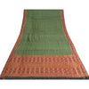 Sanskriti Vintage Saree Green HandWoven Ikat/Patch Pure Cotton Sari Craft Sustainable Fabric