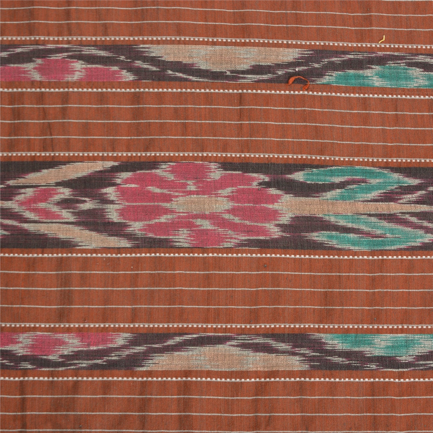 Sanskriti Vintage Saree Brown Odisha Hand Woven Ikat Blend Silk Sari 5yd Sustainable Fabric