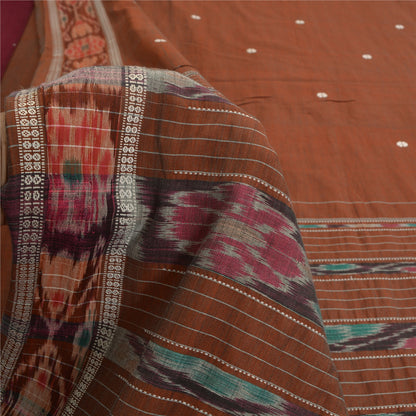 Sanskriti Vintage Saree Brown Odisha Hand Woven Ikat Blend Silk Sari 5yd Sustainable Fabric