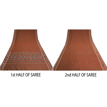 Sanskriti Vintage Saree Brown Odisha Hand Woven Ikat Blend Silk Sari 5yd Sustainable Fabric