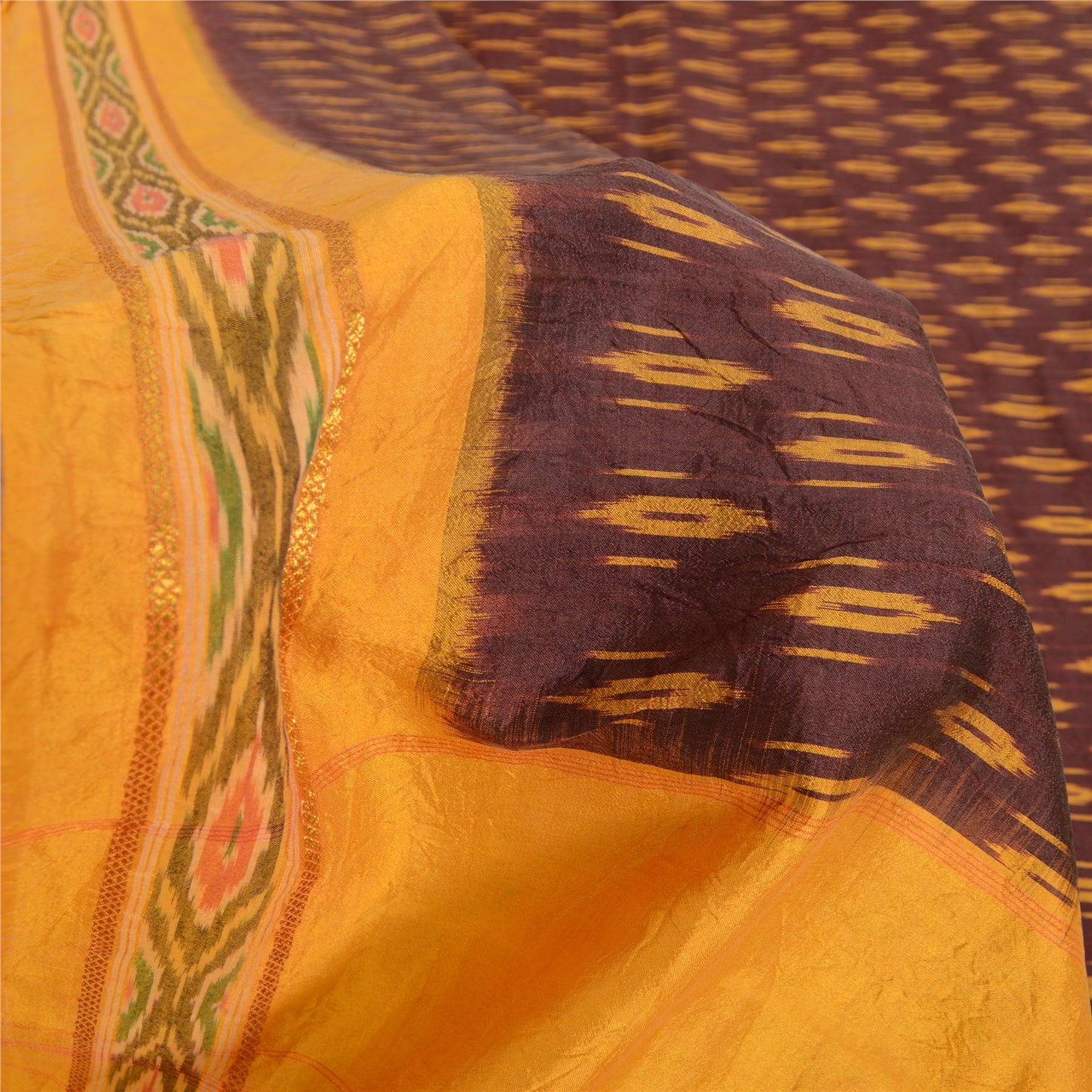 Sanskriti Vintage Saree Unique Pochampally Hand Woven Ikat Pure Silk Sari Sustainable Fabric