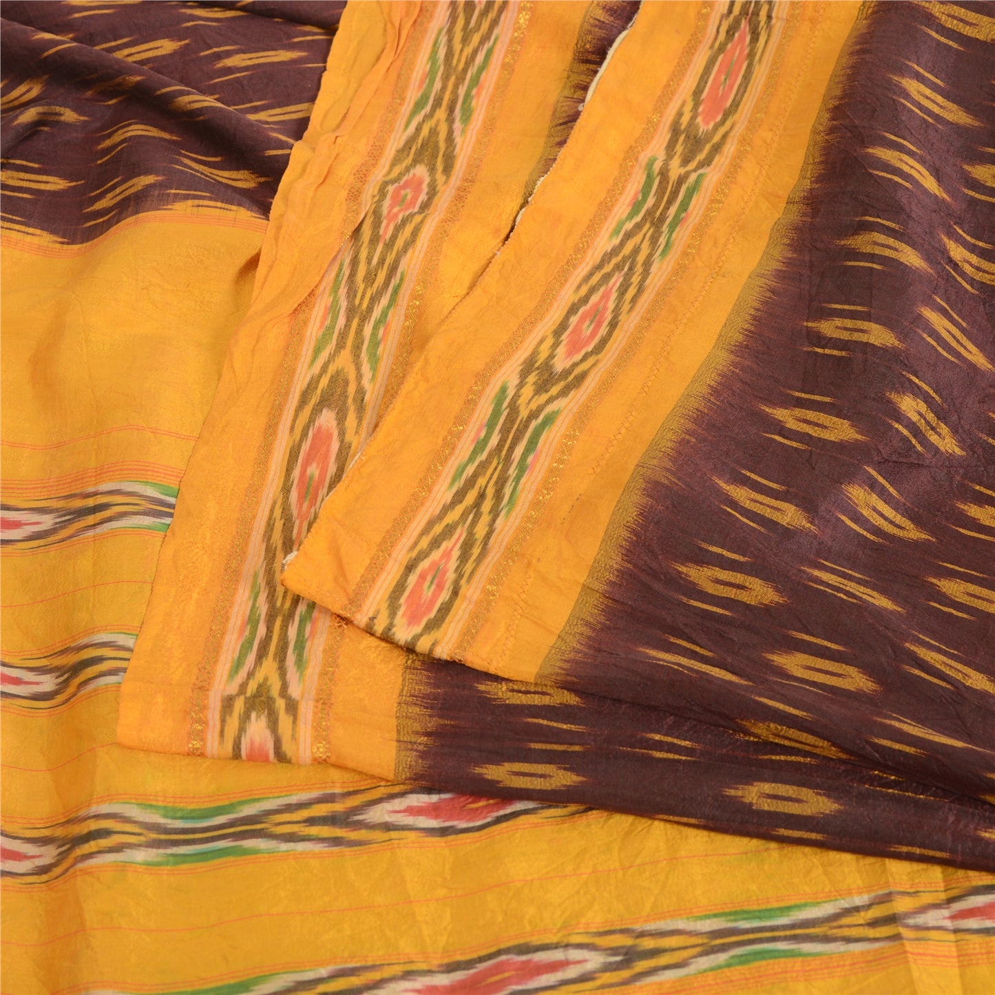 Sanskriti Vintage Saree Unique Pochampally Hand Woven Ikat Pure Silk Sari Sustainable Fabric