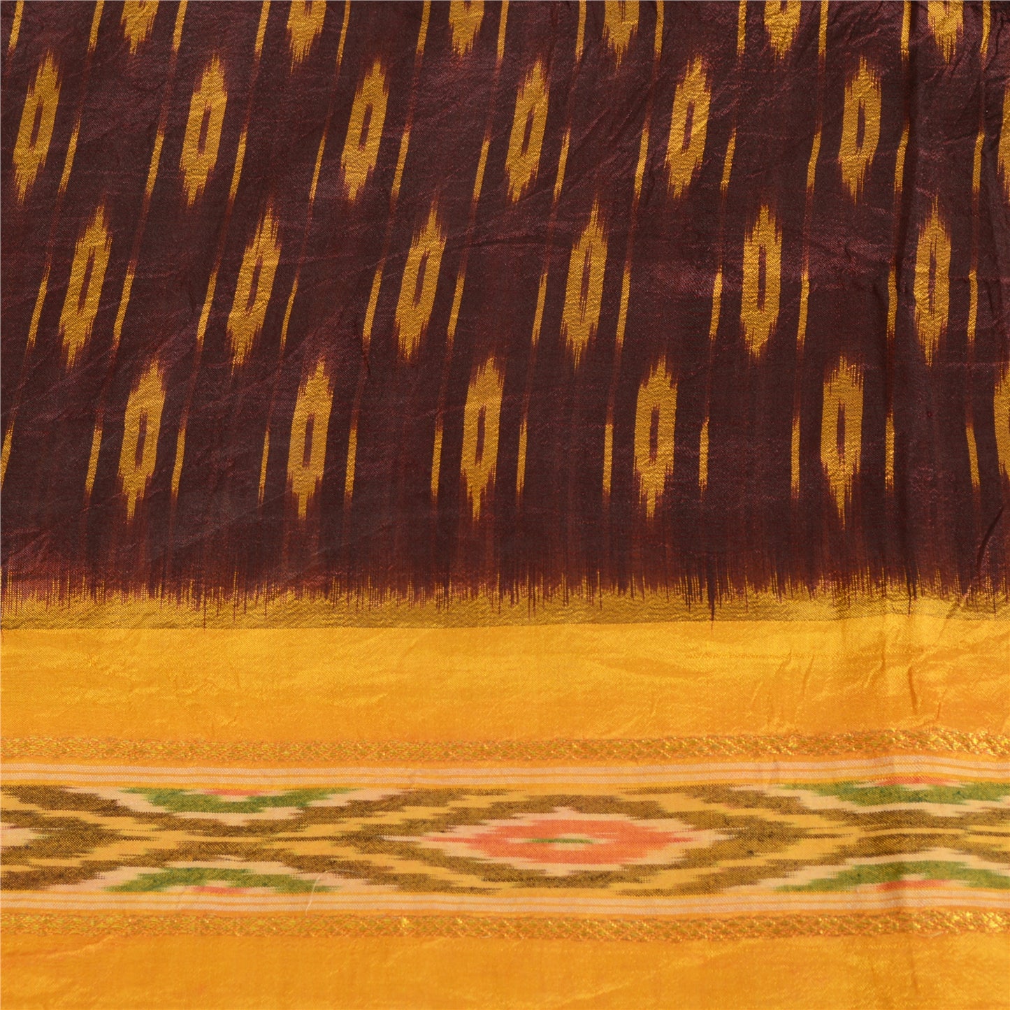 Sanskriti Vintage Saree Unique Pochampally Hand Woven Ikat Pure Silk Sari Sustainable Fabric