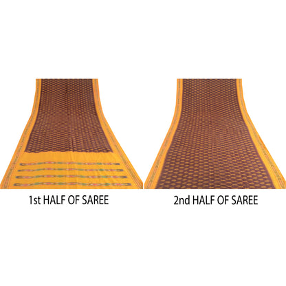 Sanskriti Vintage Saree Unique Pochampally Hand Woven Ikat Pure Silk Sari Sustainable Fabric