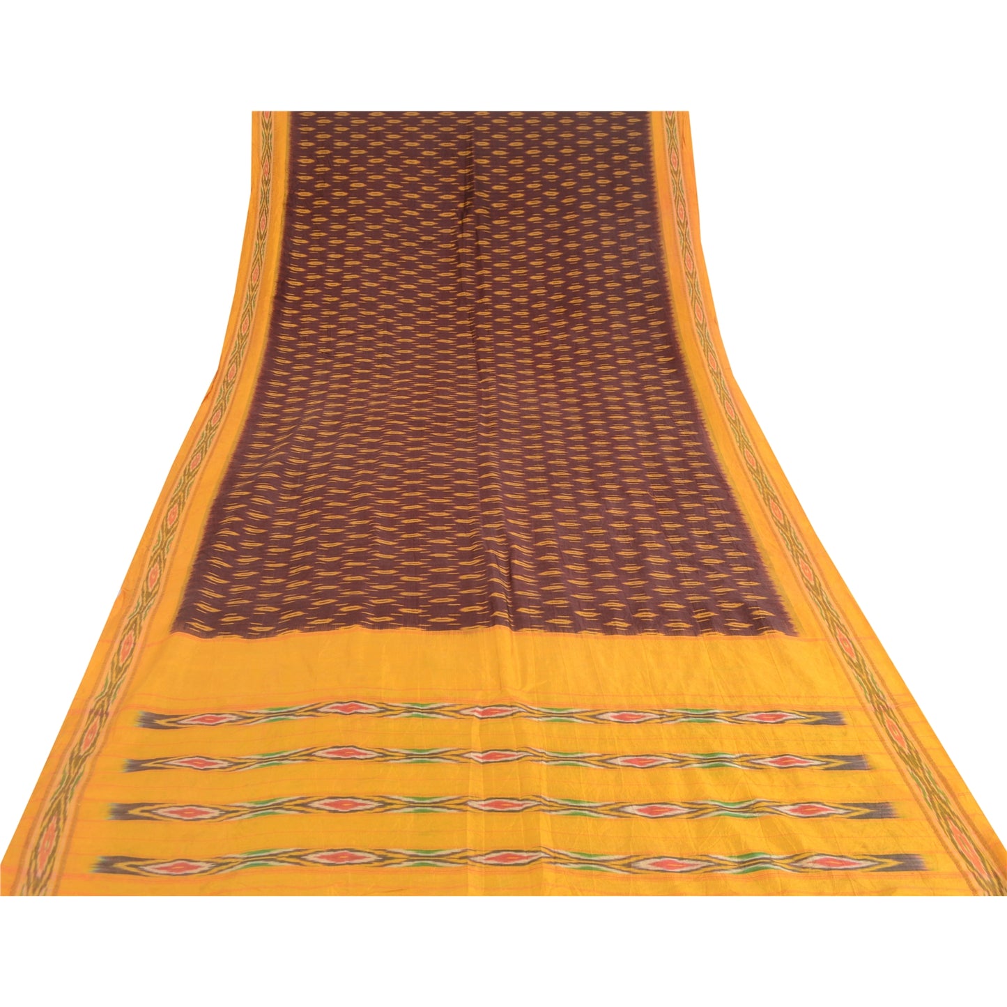 Sanskriti Vintage Saree Unique Pochampally Hand Woven Ikat Pure Silk Sari Sustainable Fabric