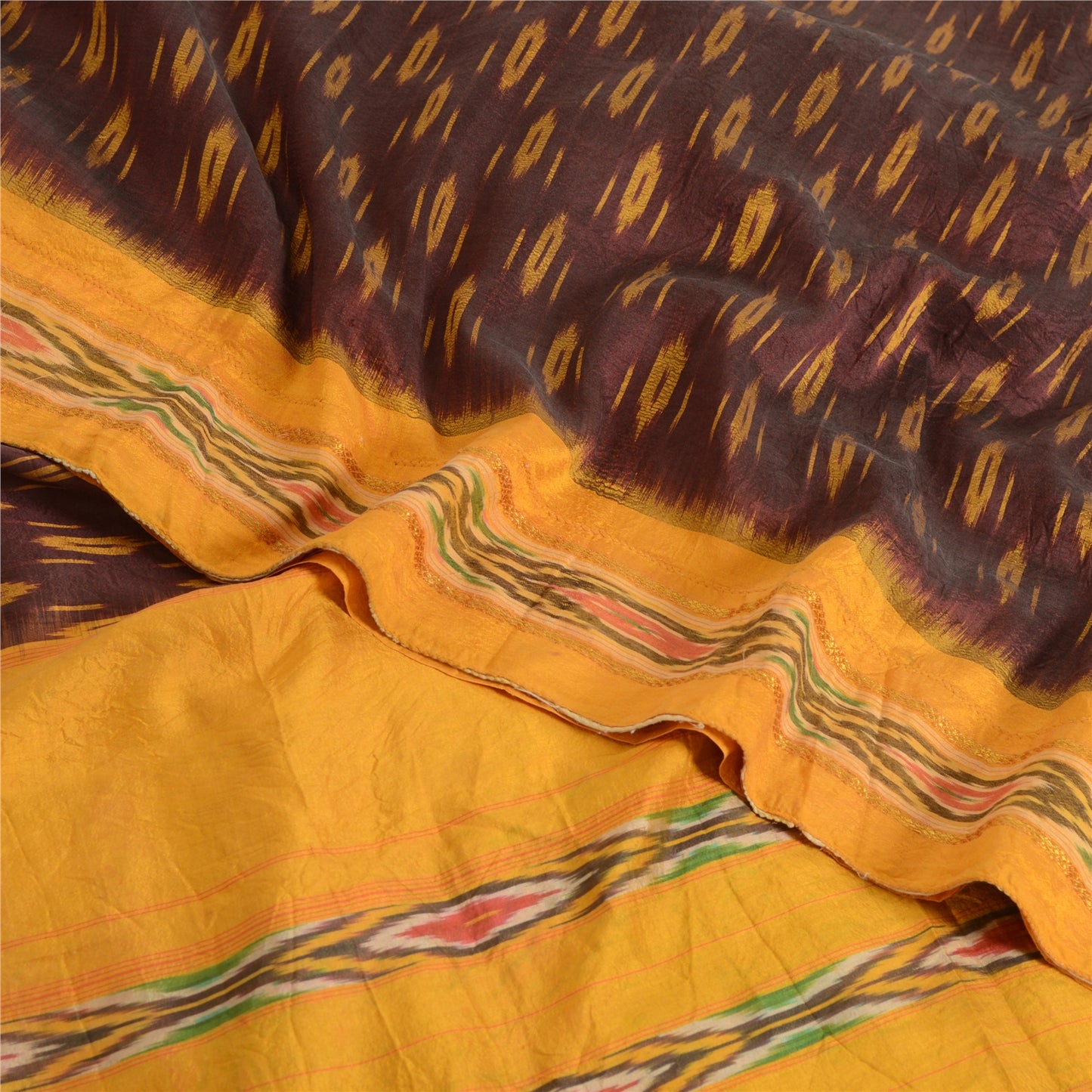 Sanskriti Vintage Saree Unique Pochampally Hand Woven Ikat Pure Silk Sari Sustainable Fabric