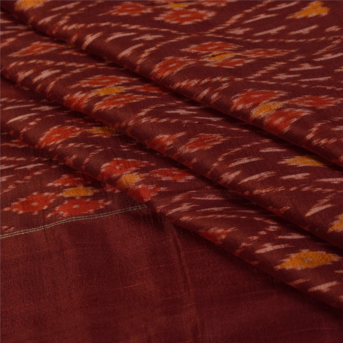 Sanskriti Vintage Saree Red Sambhalpuri Hand Woven Ikat Pure Silk Sari Fabric