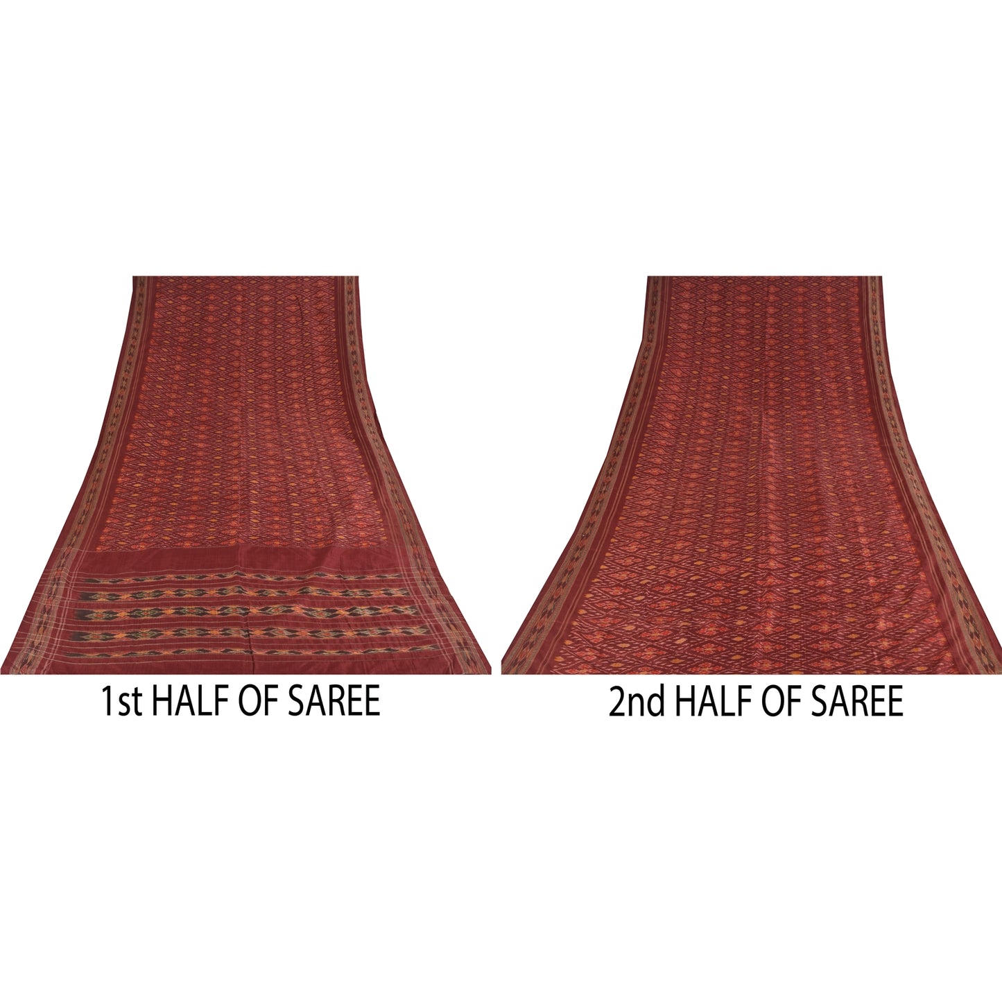 Sanskriti Vintage Saree Red Sambhalpuri Hand Woven Ikat Pure Silk Sari Fabric