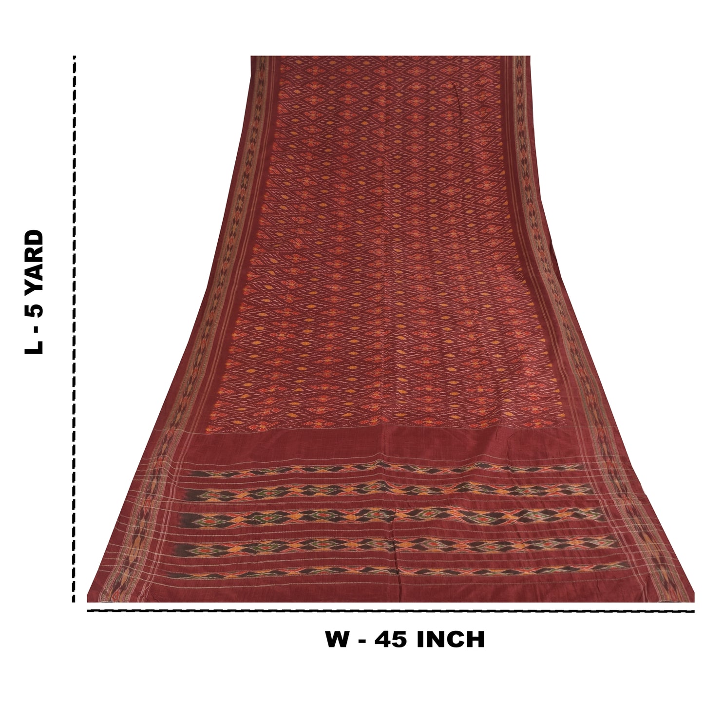 Sanskriti Vintage Saree Red Sambhalpuri Hand Woven Ikat Pure Silk Sari Fabric