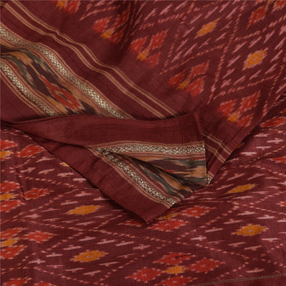 Sanskriti Vintage Saree Red Sambhalpuri Hand Woven Ikat Pure Silk Sari Fabric