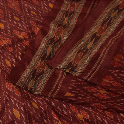 Sanskriti Vintage Saree Red Sambhalpuri Hand Woven Ikat Pure Silk Sari Fabric