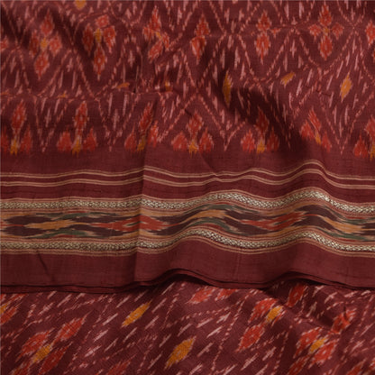 Sanskriti Vintage Saree Red Sambhalpuri Hand Woven Ikat Pure Silk Sari Fabric
