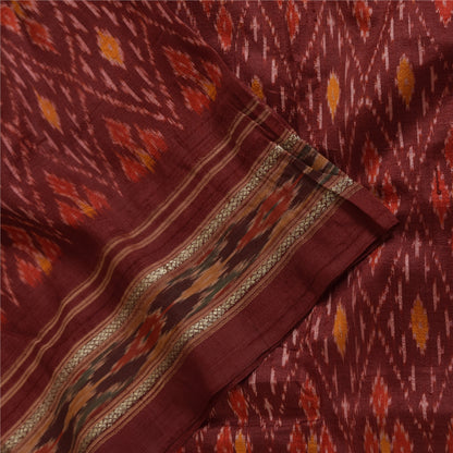 Sanskriti Vintage Saree Red Sambhalpuri Hand Woven Ikat Pure Silk Sari Fabric