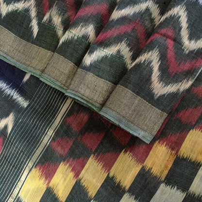 Sanskriti Vintage Blue 100%Pure Silk Saree Ikat Hand Woven Pochampally 5+Yd Sari