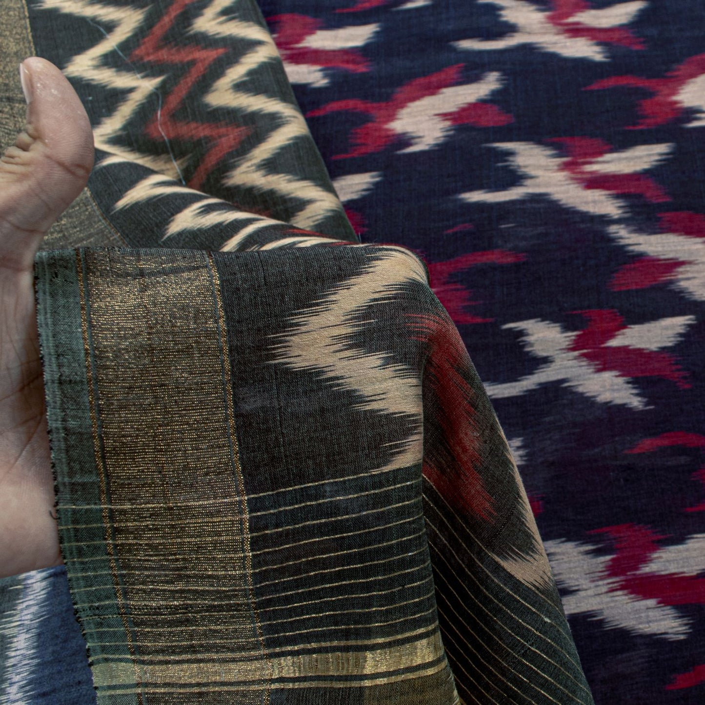 Sanskriti Vintage Blue 100%Pure Silk Saree Ikat Hand Woven Pochampally 5+Yd Sari