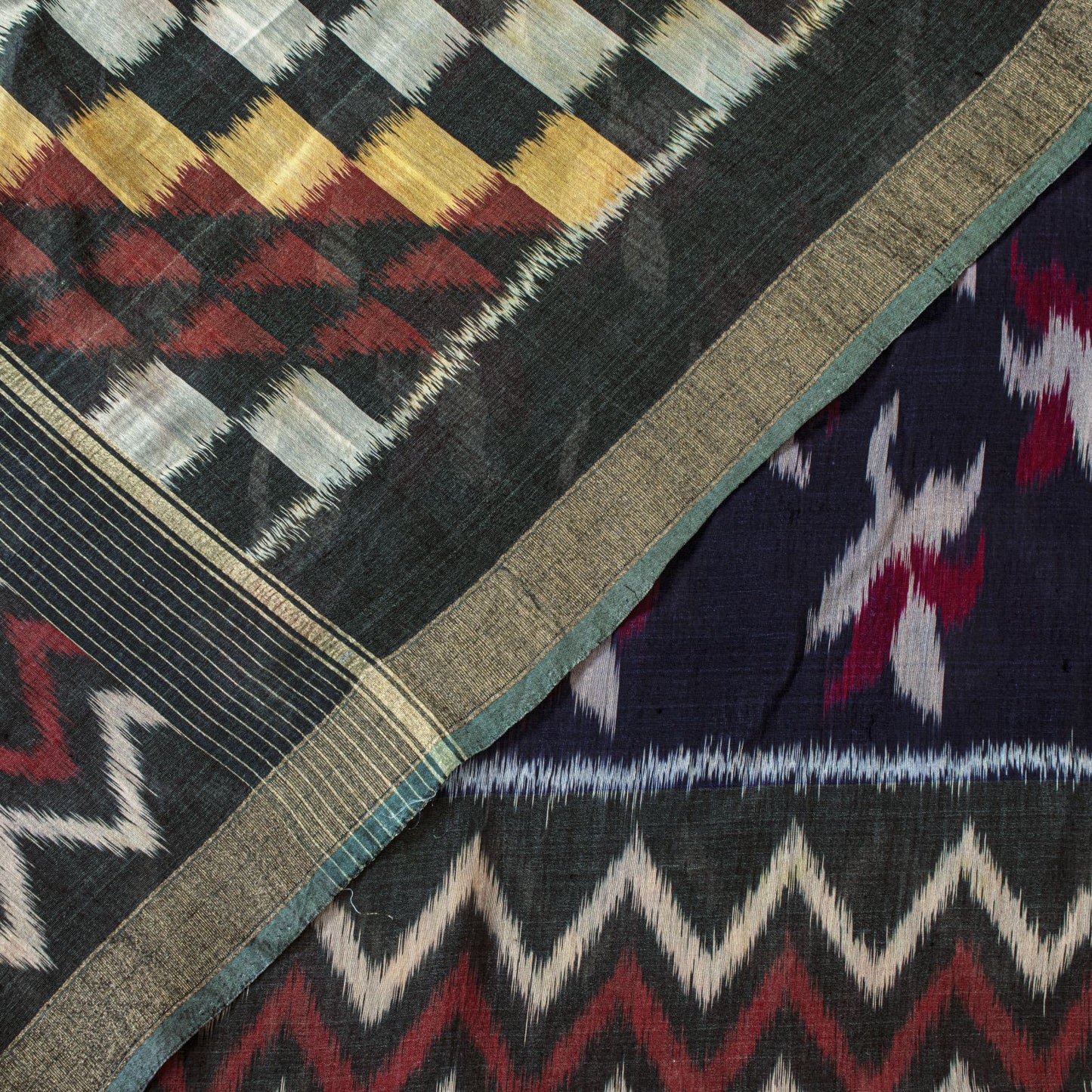 Sanskriti Vintage Blue 100%Pure Silk Saree Ikat Hand Woven Pochampally 5+Yd Sari