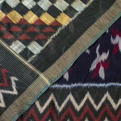 Sanskriti Vintage Blue 100%Pure Silk Saree Ikat Hand Woven Pochampally 5+Yd Sari