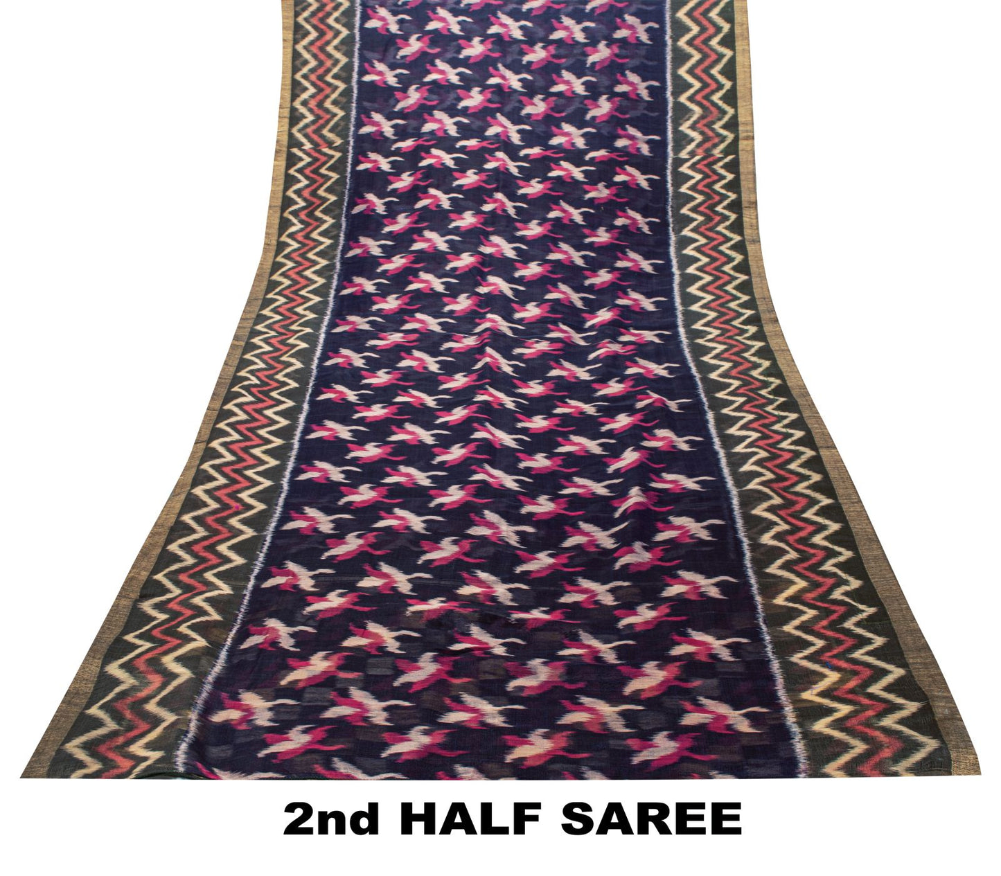 Sanskriti Vintage Blue 100%Pure Silk Saree Ikat Hand Woven Pochampally 5+Yd Sari