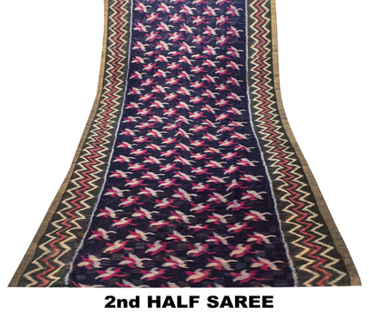 Sanskriti Vintage Blue 100%Pure Silk Saree Ikat Hand Woven Pochampally 5+Yd Sari