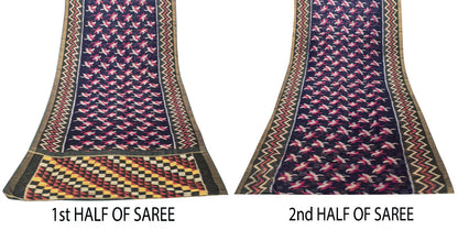 Sanskriti Vintage Blue 100%Pure Silk Saree Ikat Hand Woven Pochampally 5+Yd Sari