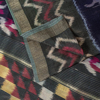 Sanskriti Vintage Blue 100%Pure Silk Saree Ikat Hand Woven Pochampally 5+Yd Sari
