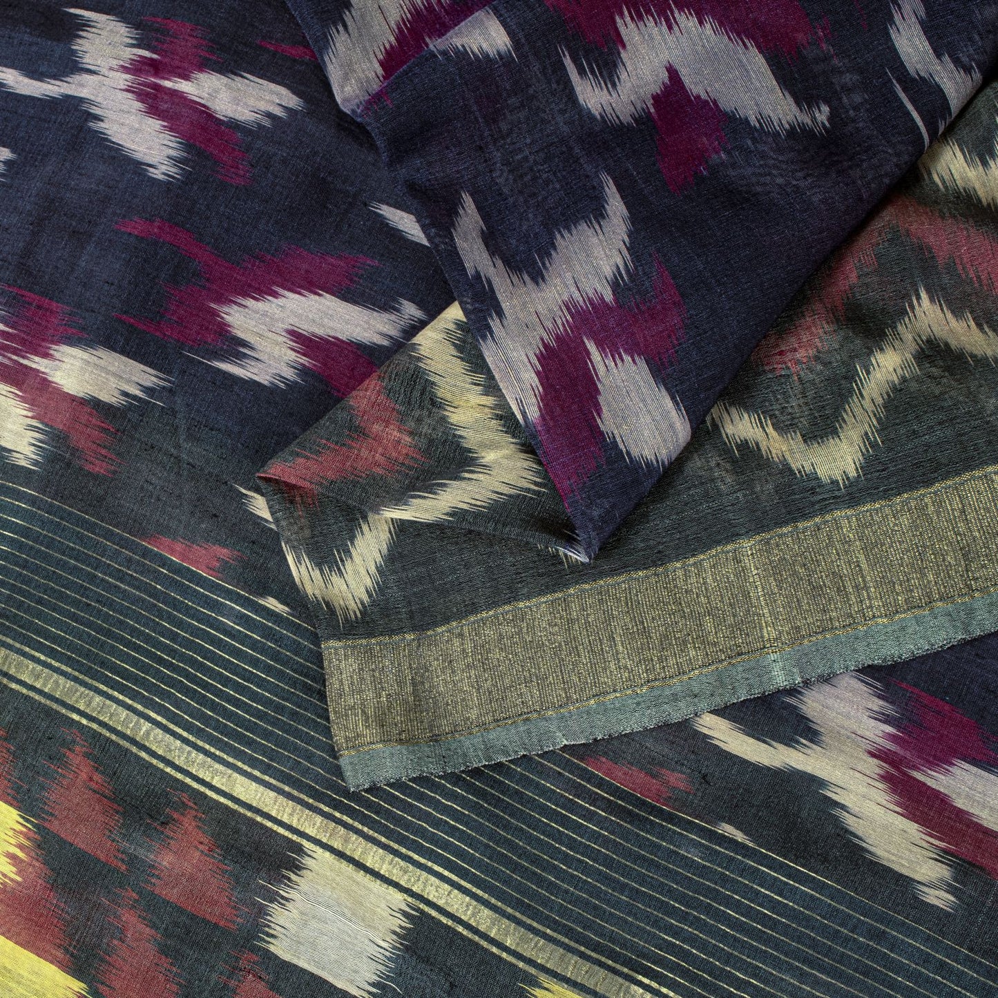 Sanskriti Vintage Blue 100%Pure Silk Saree Ikat Hand Woven Pochampally 5+Yd Sari