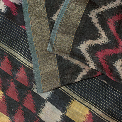 Sanskriti Vintage Blue 100%Pure Silk Saree Ikat Hand Woven Pochampally 5+Yd Sari