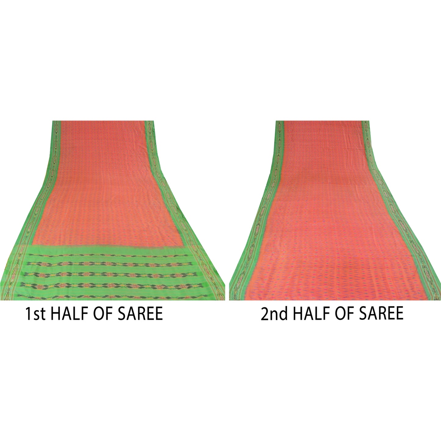 Sanskriti Vintage Saree Pochampally Hand Woven Ikat Pure Silk Sari 5yd Sustainable Fabric