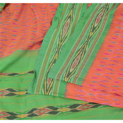 Sanskriti Vintage Saree Pochampally Hand Woven Ikat Pure Silk Sari 5yd Sustainable Fabric