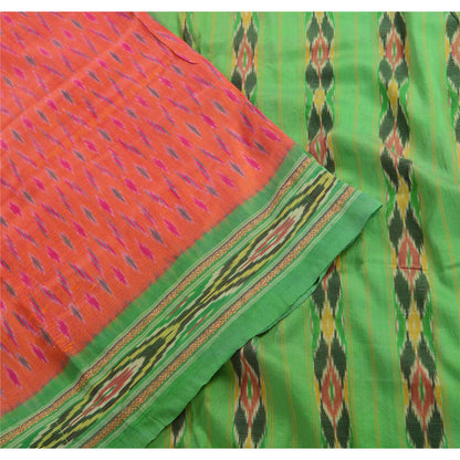 Sanskriti Vintage Saree Pochampally Hand Woven Ikat Pure Silk Sari 5yd Sustainable Fabric