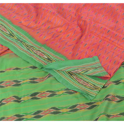 Sanskriti Vintage Saree Pochampally Hand Woven Ikat Pure Silk Sari 5yd Sustainable Fabric